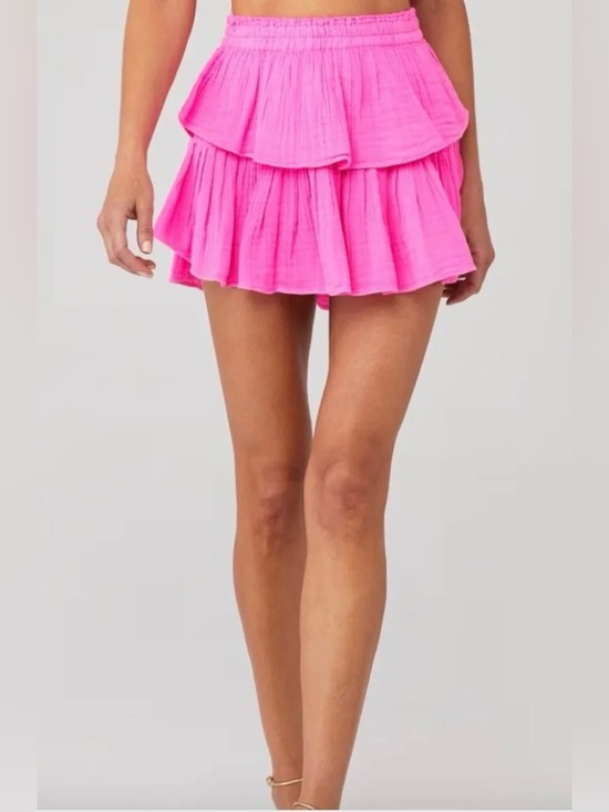 LoveShackFancy Dresses & Skirts - LoveShackFancy Hot Pink RuffleTiered Mini Skirt Size XS Beach Vacation Coverup